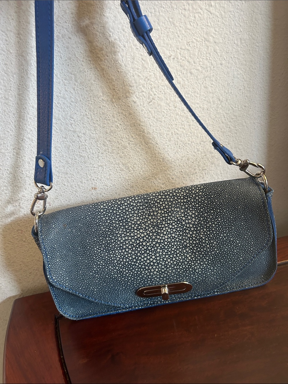 SAS Blue Stingray-Pattern Crossbody Clutch - Women Bags